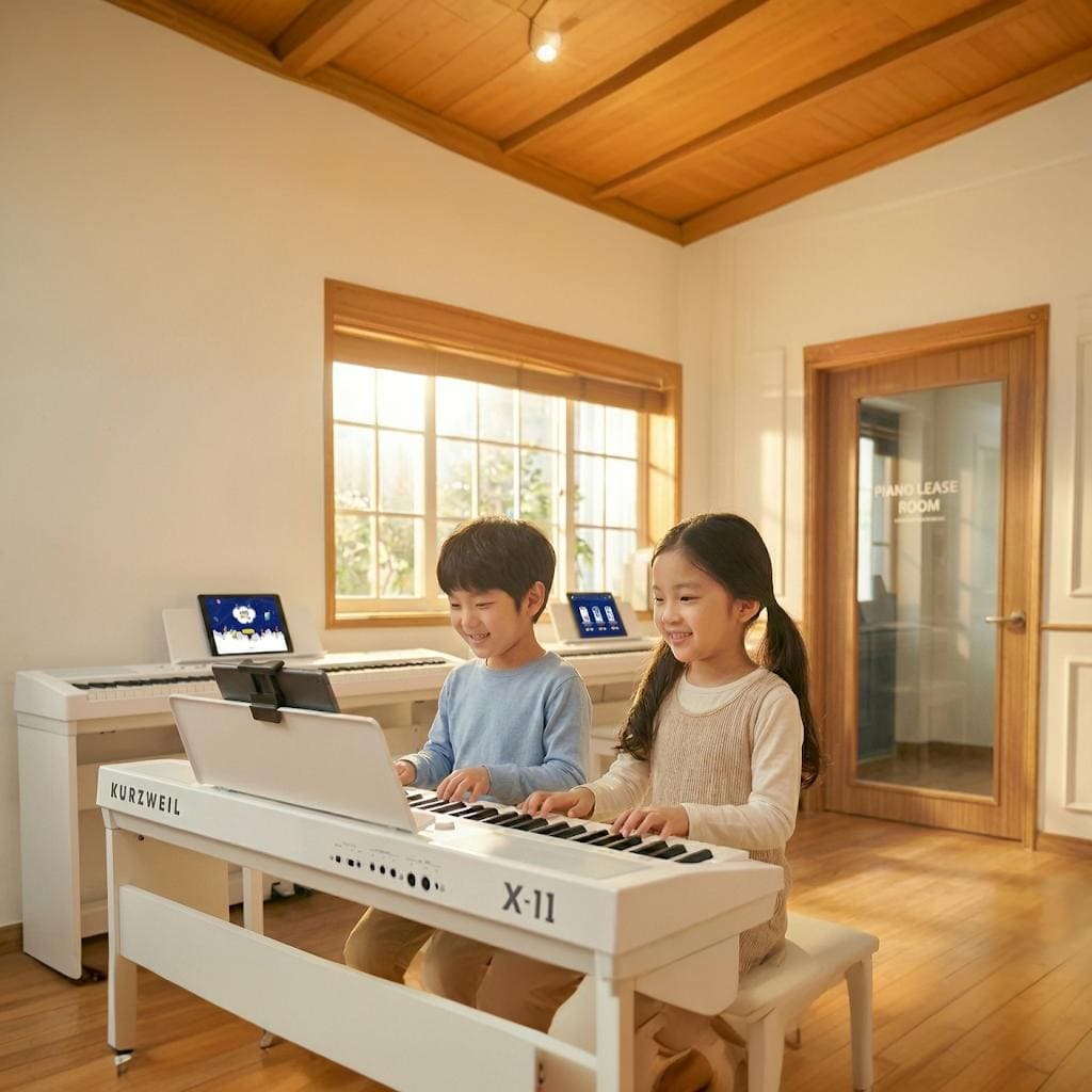 피아노를 치며 즐거워하는 아이